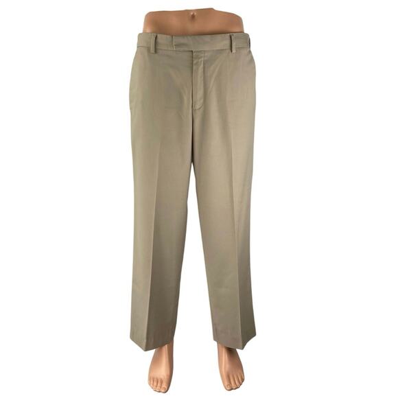 Kenneth Cole Men's Brown Pleated Straight Chino Khaki Trousers Dress Pants 33x32 - Picture 1 of 5